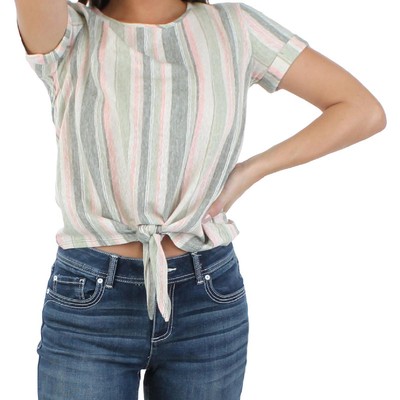 K & C Womens Green Crewneck Tie Front Cuff Sleeves T-Shirt Top S BHFO 8133