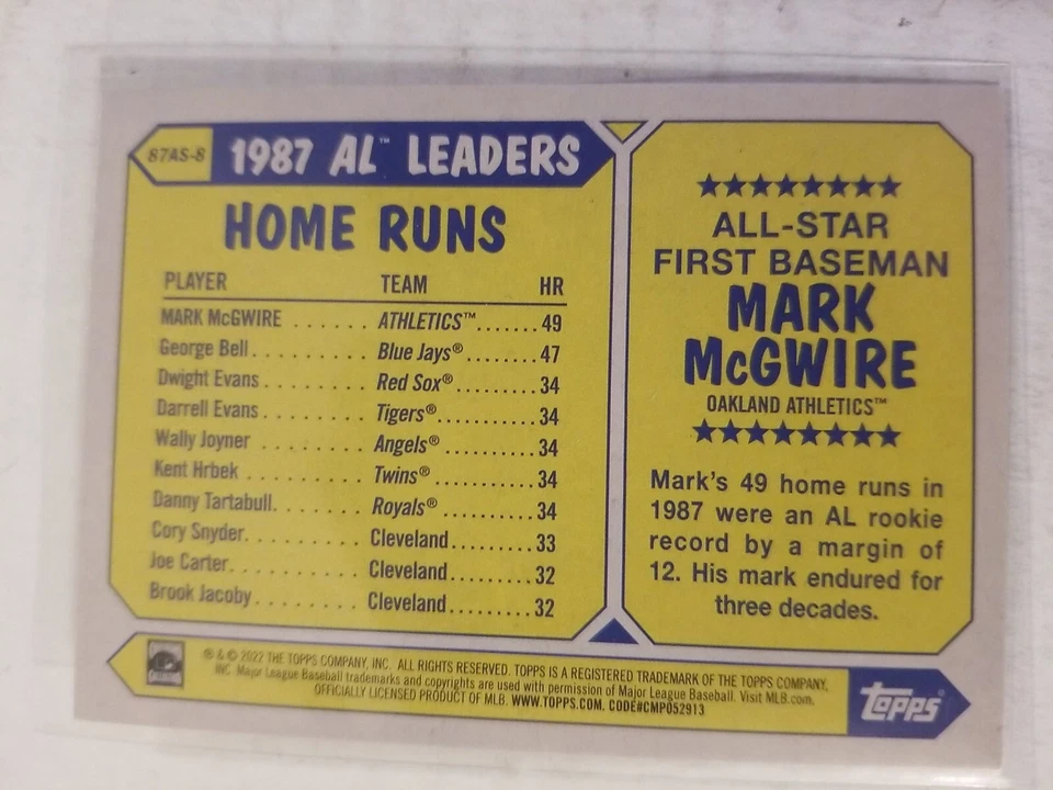 2022 Topps Series 2 All Star 1987 35th Anniversary #87AS-8 Mark McGwire - Image 2 of 2