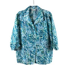 Chico's Linen Animal Accents Ailee Lightweight Unlined Jacket XL Size 3 Blue