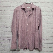 Salvatore Piccolo Napoli Italian Button Shirt 40-15.75 L Red Blue Plaid Italy