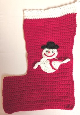 Vintage Granny Core Red Hand Crochet Christmas Stocking Snowman Large Handmade 