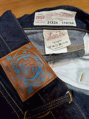 Mens EVISU Denim Jeans Size 31x34 Blue Selvedge Black Big Mens EVISU Denim Jeans Size 31x34 Blue Selvedge Black Big