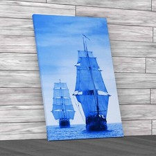 Vintage Tall Wooden Sailing Ships At Sea Blue Canvas Print Large Picture Wall