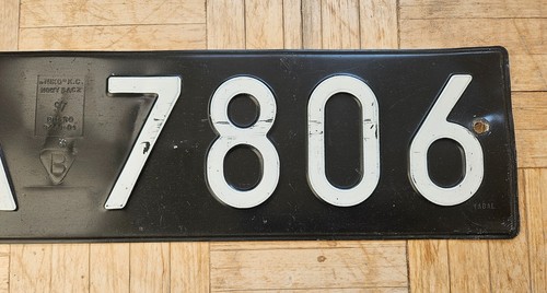 Letrero número vehículo placa negra metal licencia coche Polonia antigua Europa - Imagen 10 de 10