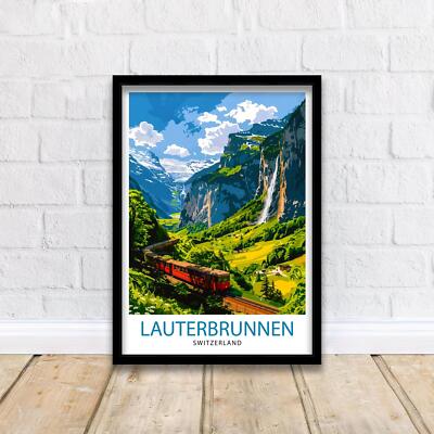 Lauterbrunnen Switzerland Poster Alpine Valley Art Swiss Waterfall Poster Mounta