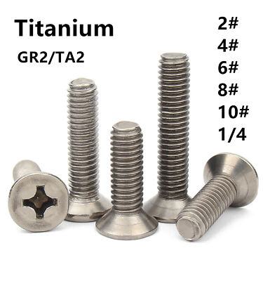 Titanium GR2 Phillips Countersunk Flat Head Screws 0# 2# 4# 6# 8# 10# 1/4