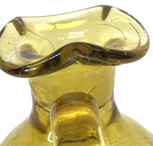 Blenko Amber Crackled Glass Pitcher Triangular & Pinched Hand Blown MCM - Picture 20 of 20