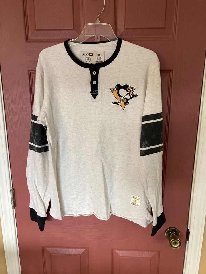 Camisa Para Hombres De Colección CCM Equipo Atlético Pittsburgh Penguins Bordada L/S Talla M Foto 3 de 4