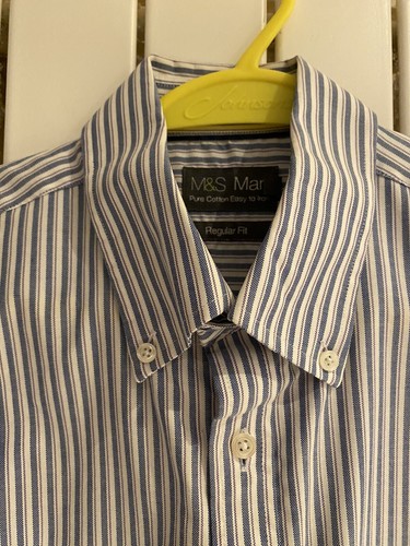 Mens M&S Blue & White striped Shirt 16” collar