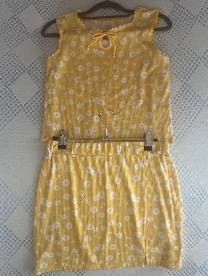 Conjunto de 2 piezas de top y falda de punto acanalado de autoestima para niñas grandes XL margaritas amarillas Foto 2 de 4