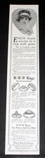 1912 OLD MAGAZINE PRINT AD, WHITE, WILE & WARNER, W-W-W GEMSTONE RINGS, WARMS!