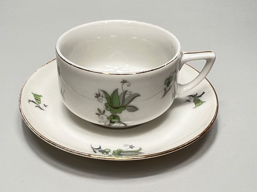 1930s Art Deco German Krister KPM Porcelain Coffee Cup & Saucer Set w/Flowers - 第 1/9 張圖片