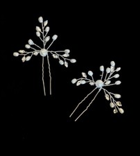 Bridal Wedding Silver Hairpins with Rhinestones and Pearls set of 2 NEW