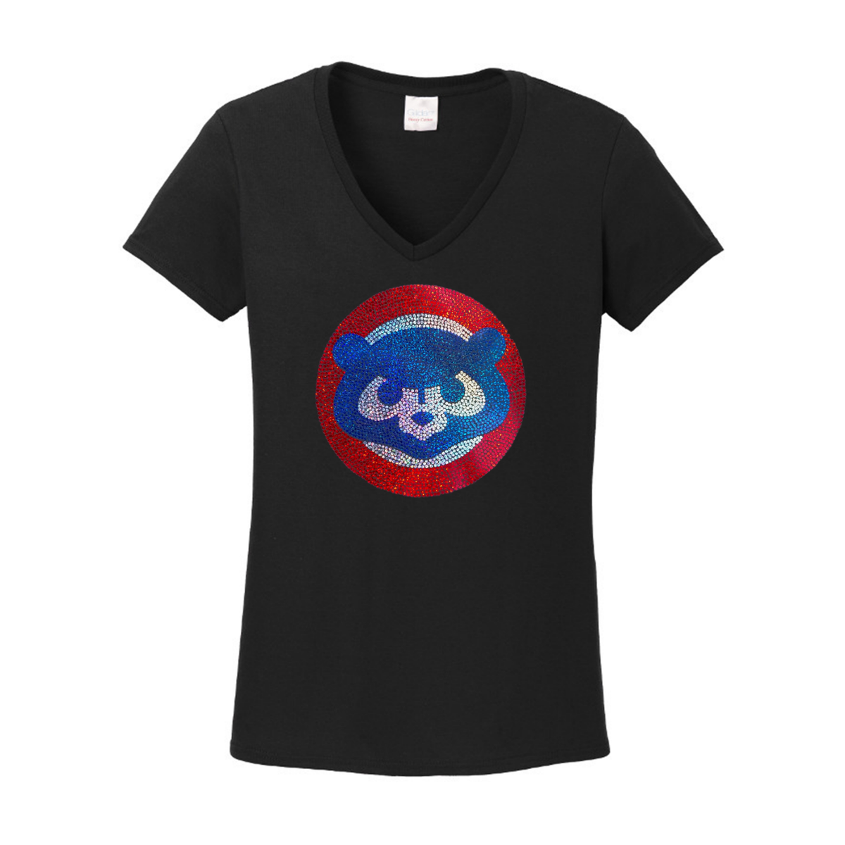 Women's Chicago Cubs Cubbies Rhinestone Vneck T-Shirt Bling