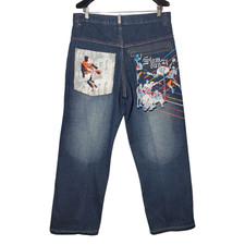 VTG Y2K Paco Jeans Men's 34X30 Baggy Embroidered Painted Slam Dunk Basketball