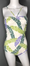 Vintage Medium 60s Oleg Cassini Mare Moda Swimsuit One Piece Leaves Leaf Halter