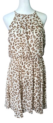 Blue Rain Francescas Womens Leopard Print Halter Style Fully Lined Dress, Medium