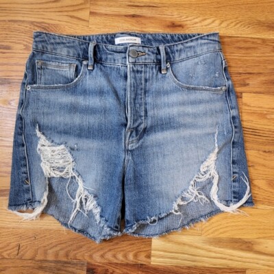 GOOD AMERICAN Bombshell Distressed High-Rise Cut off Denim Shorts 2/26