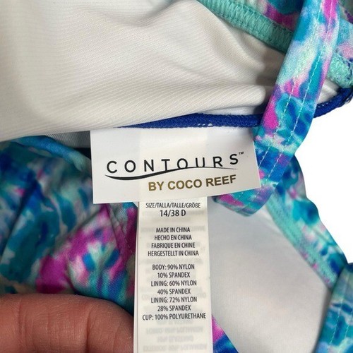 Contours by Coco Reef Clarity Draped Tankini Top Blue Purple Tie Dye 14 38D New - Picture 10 of 10