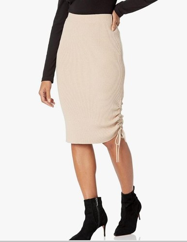 Guess XS Beige Ribbed Knit ES Tara Skirt With Adjustable Drawstring & Metal Logo