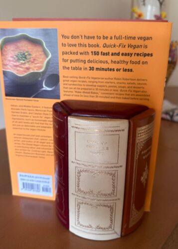 Vintage Book Library Bookends Mid-Century Italian Leather Gilt Trim - Picture 3 of 22