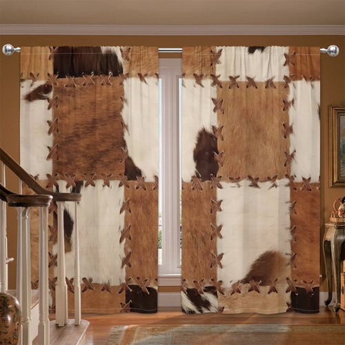 2 Panels 3D Vintage Cowhide Curtains Window Drapes for Bedroom Living Room - Picture 37 of 39