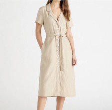 Quince 100% European Linen Button Front Dress Beige Natural Tan Driftwood sz M