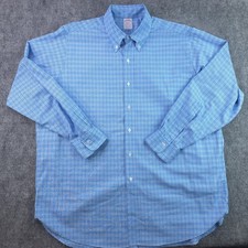 Brooks Brothers Makers Dress Shirt 17 34 Blue Check Button Down Oxford Supima