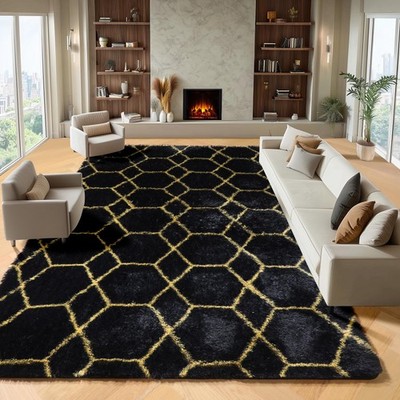 ONASAR 8x10 Black and Gold Rug, Large Boho Geometric Area Rugs for Living Room,