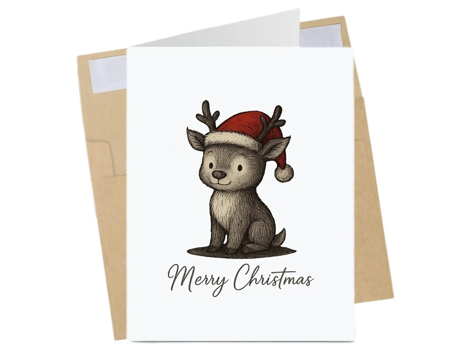 Cartão de Natal animal pacote com 7 conjunto pinguim, raposa, urso, renas, cachorro, gato, coelho - Imagem 4 de 4