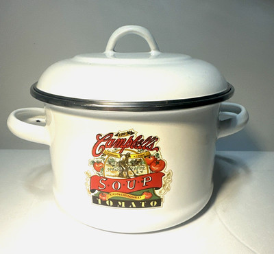 CAMPBELL'S TOMATO SOUP POT SMALL ENAMEL PORCELAIN ON STEEL OVEN FREEZE 1 1/4 Qt