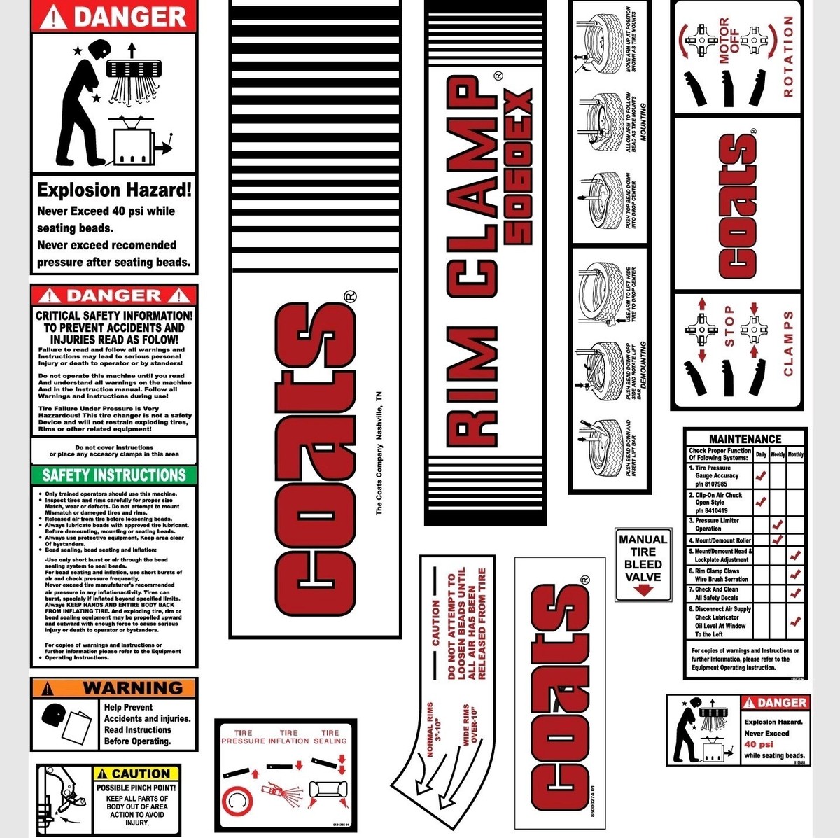 Coats Tire Changer Decal Set Kit - 5060EX - UV Laminated (Label