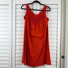 Velvet Mini Dress Women M Orange Crochet Lace Neck Sleeveless Cotton