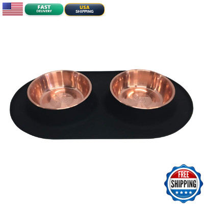 Messy Mutts Double Silicone Feeder Copper-Colored Stainless Food Dishes For
