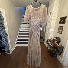 David's Bridal Champagne Lace Dress Size 16 Short Sleeve Long Gown