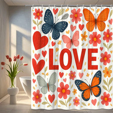 Colorful Love Butterflies Shower Curtain - Floral Hearts Design