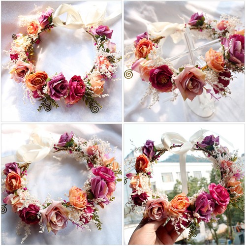 Ghirlanda Artificiale Copricapo Matrimonio Corona Sposa Fascia per Donna Fiore - Foto 2 di 12