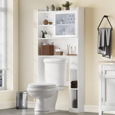 Over the Toilet Storage Cabinet with Glass Door, White Above Toilet Storage C...