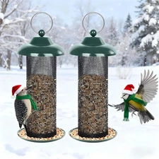 2 Pack Bird Feeders for Outdoors Hanging Finch Feeder for Nyjer Thistle Seed Met