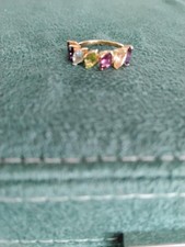 Multi Gemstone 7 Stone Ring Size 5 YG Over Sterling Silver