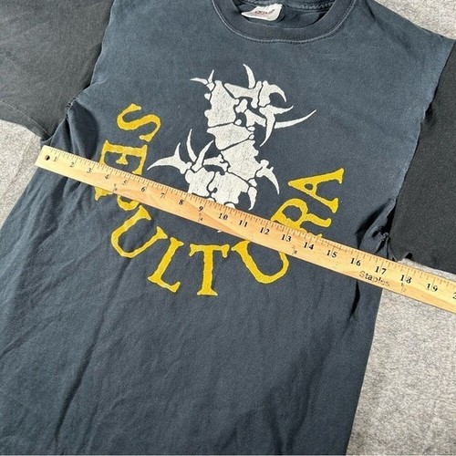 Vintage Sepultura Shirt Mens Large Black 90s LS Thrash Metal Band Two Tone RARE - Picture 6 of 8