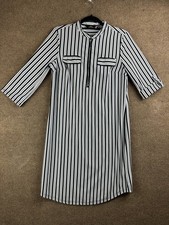 Mlle Gabrielle Dress Womens M Black Striped Midi Shirt Zip Pockets Studded