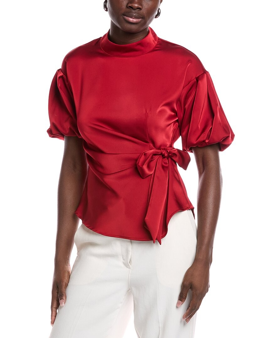 Gracia Side Tie Satin Top Women's Red S