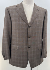 Vintage Canali Italy Brown Plaid Check Pure Wool Sport Coat Blazer Men's Sz 42 R