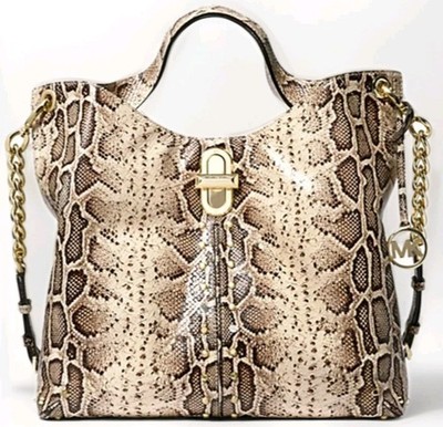 MICHAEL KORS UPTOWN ASTOR LEGACY STUDDED SNAKESKIN LEATHER LARGE TOTE BAG NWT