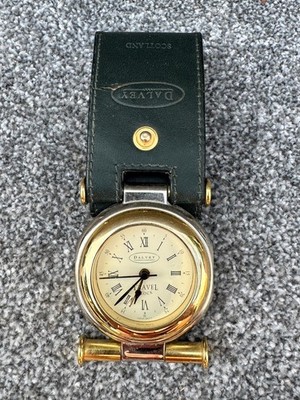 VINTAGE DALVEY REISEWECKER GOLD SILBERFARBEN GRÜN LEDERETUI SCHOTTLAND