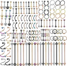 55–150PCS Body Piercing Jewelry Set – 14G/16G/20G Stainless Steel for Nose, Lip,