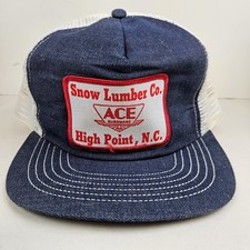 Vintage USA MADE Denim Ace Hardware Snow Lumber Trucker Hat Snapback Cap