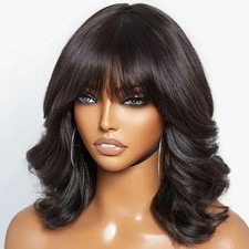 Real Human Hair New Fashion Gorgeous Dark Brown Wavy Women's Wigs 14 In
