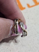 10 Kt Yellow and White Gold 1/2 Hoop earrings with channel Set diamonds, 2g